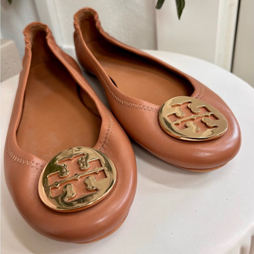 Tory Burch Minnie Travel Ballet Flat 8.5M – Royal Tan – Excellent Condition - Picture 2 of 11